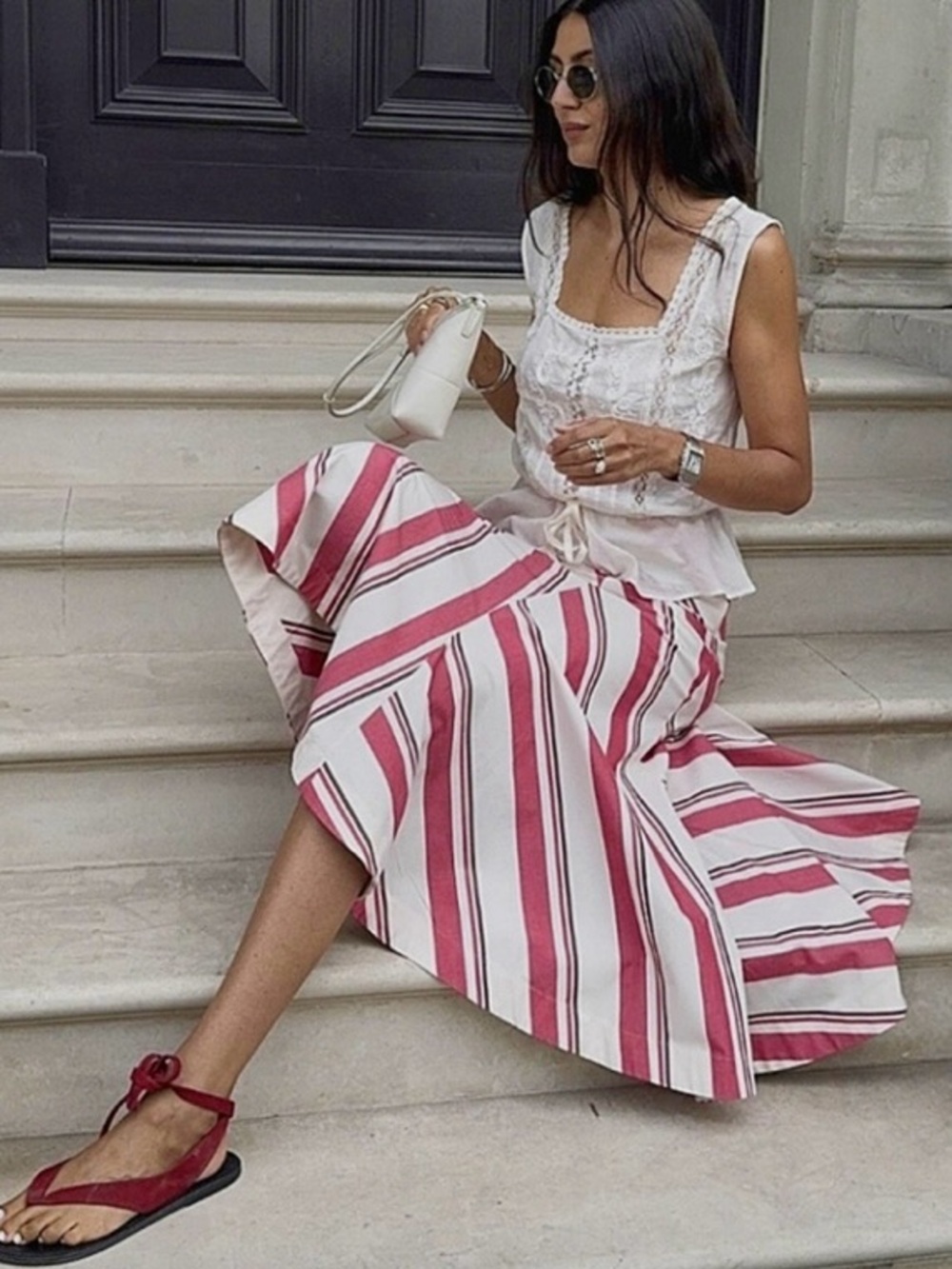 ZARA Cream Red Brown Diagonal Stripe A-Line Asymmetric Skirt! 🌺 - Picture 4 of 16